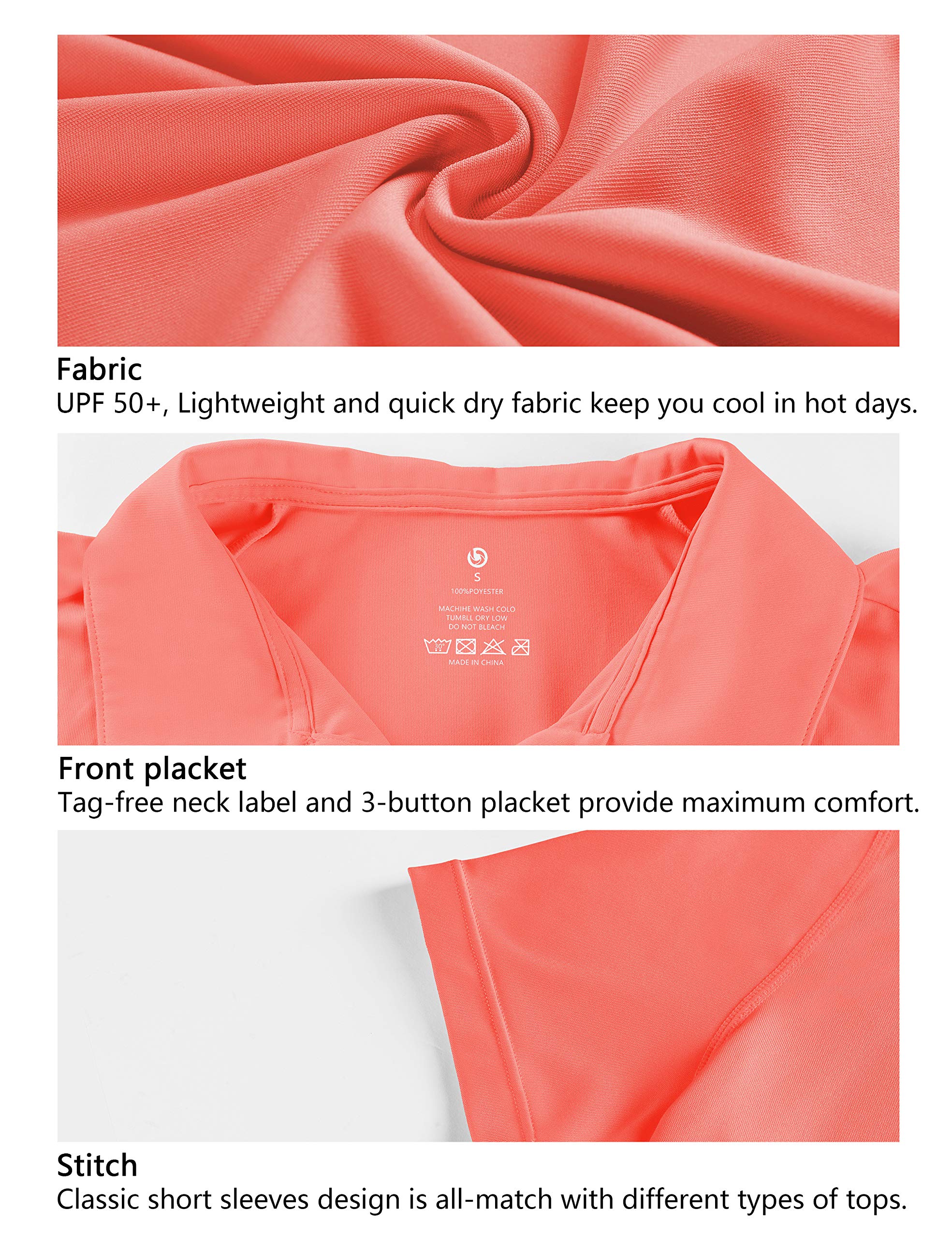 BUBBLELIME Women's Short Sleeve Polo Shirts UPF 50+ Quick Dry Moisture Wicking - Polo Neck Short Sleeve_CORAL Medium(1)