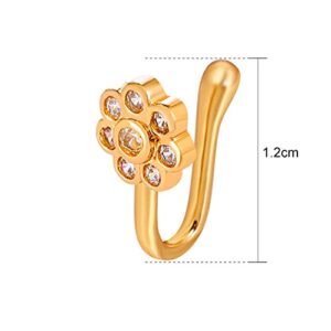 Zeshimb Crystal Flower Nose Ring Gold Fake Septum Nose Rings Cz Flower Nose Cuff Tiny Flower Nose Rings Studs U Shaped Clip on Nose Stud Jewelry for Women and Girls