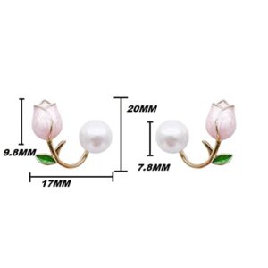 Tulip Pearl Stud Earrings Jewelry 14K Gold Plated Oil Drop Pearl Pink Flower Earrings Women by EONLINE