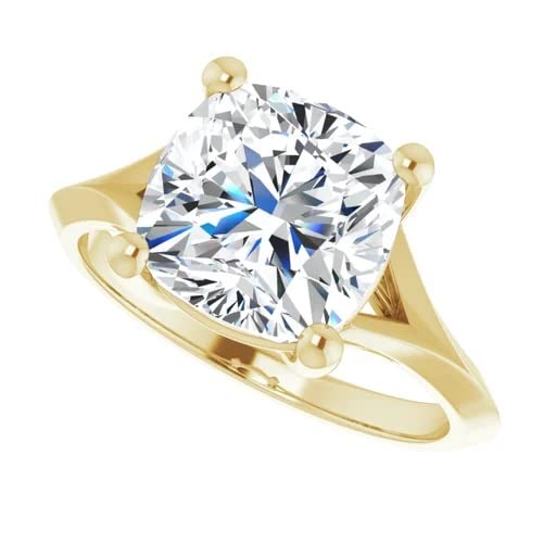 Moissanite World 4 CT Cushion Moissanite Engagement Ring Colorless VVS1 10K 14K 18K Yellow Gold 925 Sterling Silver Solitaire Wedding Bridal Ring Set Valentine Gift For Her