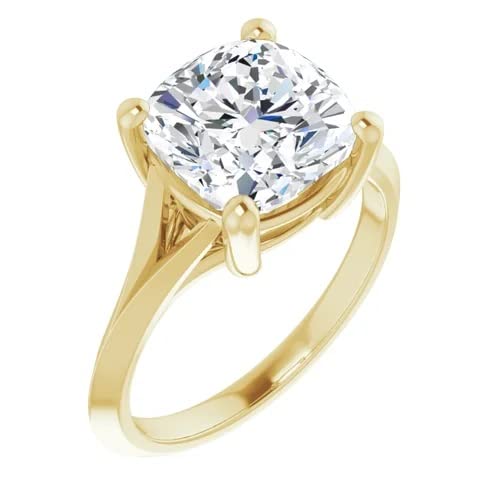 Moissanite World 4 CT Cushion Moissanite Engagement Ring Colorless VVS1 10K 14K 18K Yellow Gold 925 Sterling Silver Solitaire Wedding Bridal Ring Set Valentine Gift For Her