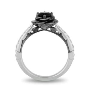 Palaksh Round Cut Black & White Diamond in 14K White Gold Over 925 Sterling Silver Diamond Black Rose Enchanted Engagement Ring for Women