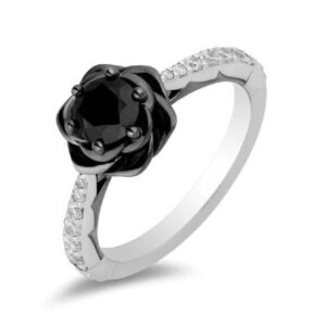 palaksh round cut black & white diamond in 14k white gold over 925 sterling silver diamond black rose enchanted engagement ring for women