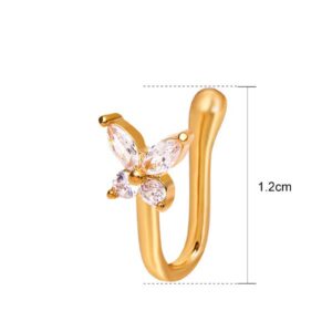 Zeshimb Crystal Butterfly Nose Ring Gold Fake Septum Nose Rings Tiny Butterfly Nose Rings Studs U Shaped Clip on Nose Stud Bendable Nose Ring Studs Jewelry for Women and Girls