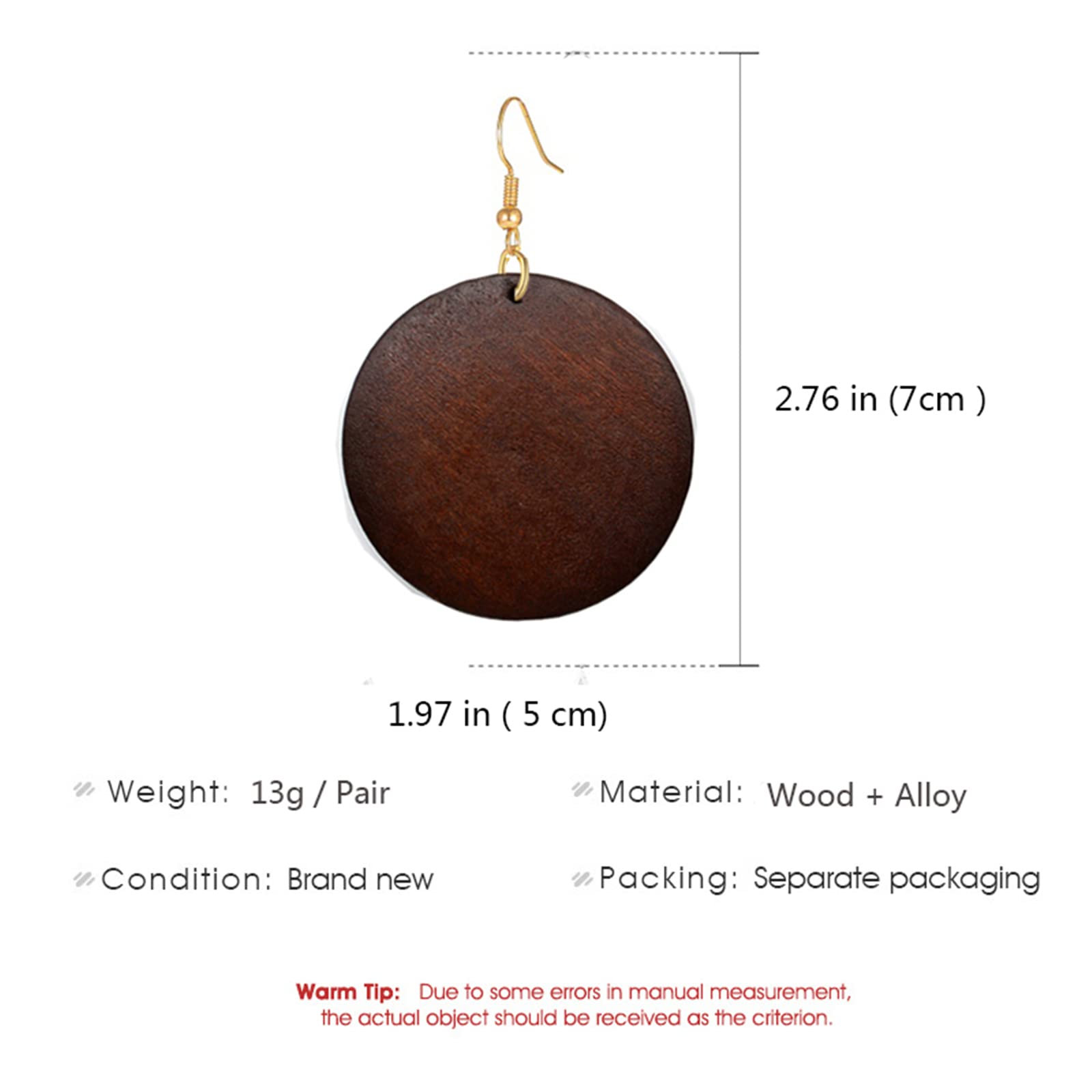 MALOYANVE African Wooden Earrings for Women Unique Ethnic Vintage Bohemian Nature Handmade Wooden Dangle Drop Earrings Lightweight Boho Retro Geometric African Teardrop Wood Statement Earrings Jewelry Gifts (4 Pairs Dark Round Wood)