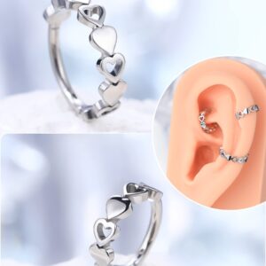 OUFER 16G Helix Earring Hoops, 316L Stainless Steel Helix Piercing Jewelry, Heart-Shaped Design Cartilage Earrings, Conch Daith Lobe Piercing Jewelry For Women And Men-10MM