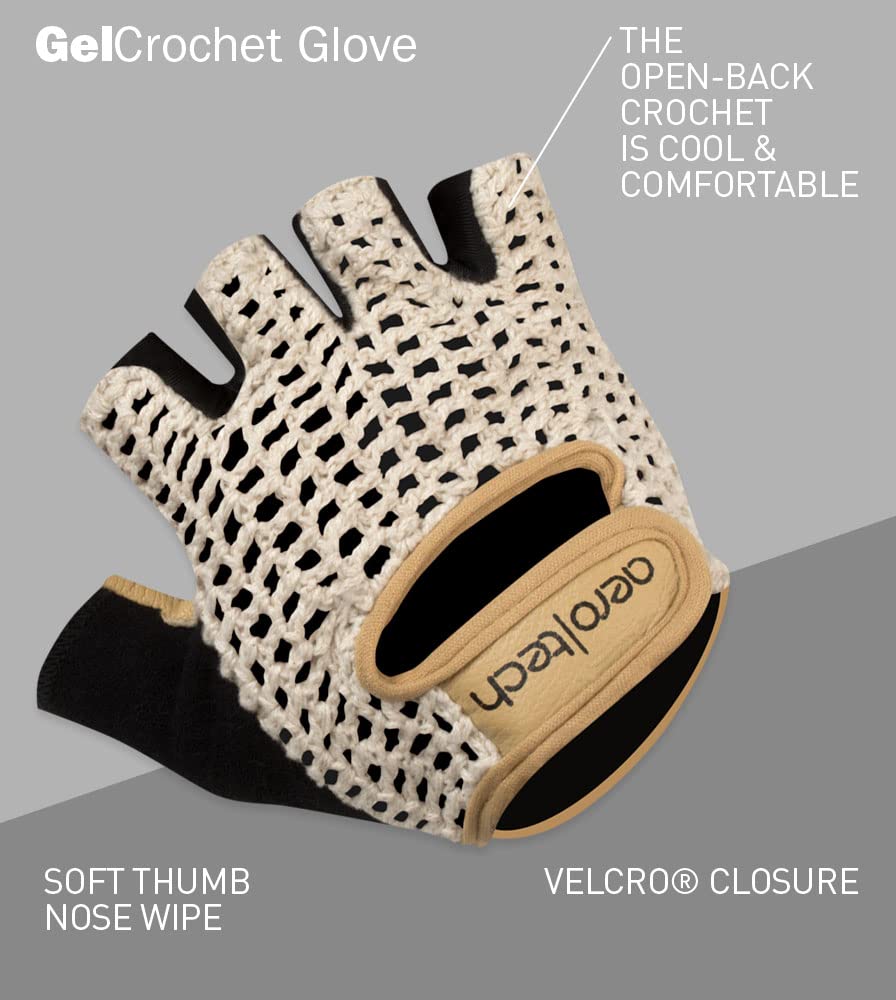 AERO|TECH|DESIGNS | Crochet Cycling Gloves | Extra Thick Gel Padded Palms | Medium | Black