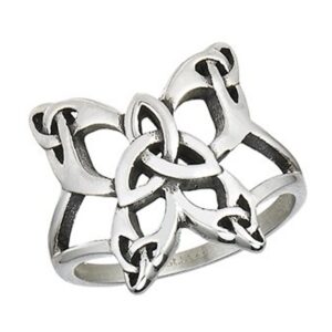 fantasy forge jewelry celtic butterfly ring womens silver 316l surgical stainless steel garden insect monarch trinity band sizes 6-11 (8)