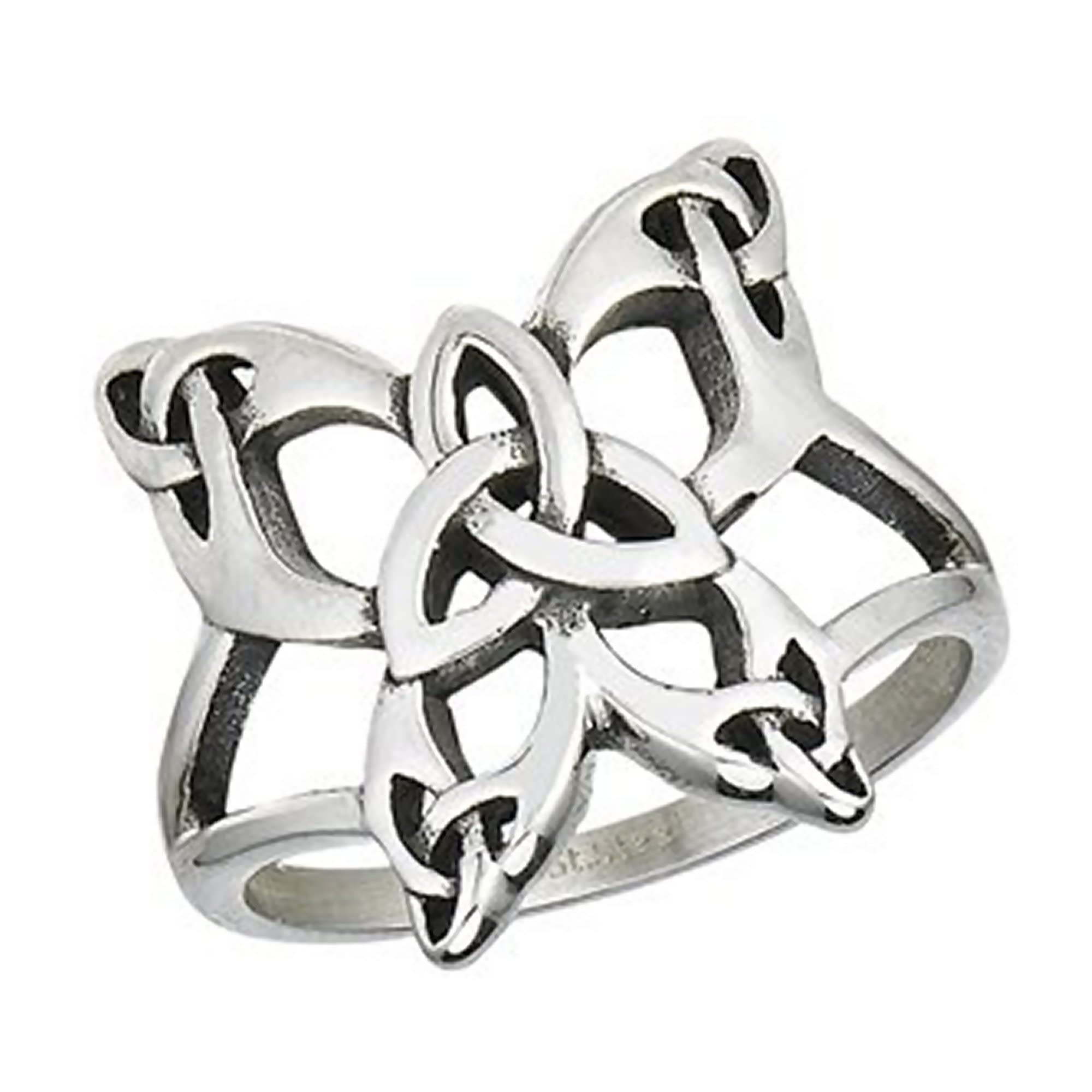 Fantasy Forge Jewelry Celtic Butterfly Ring Womens Silver 316L Surgical Stainless Steel Garden Insect Monarch Trinity Band Sizes 6-11 (8)