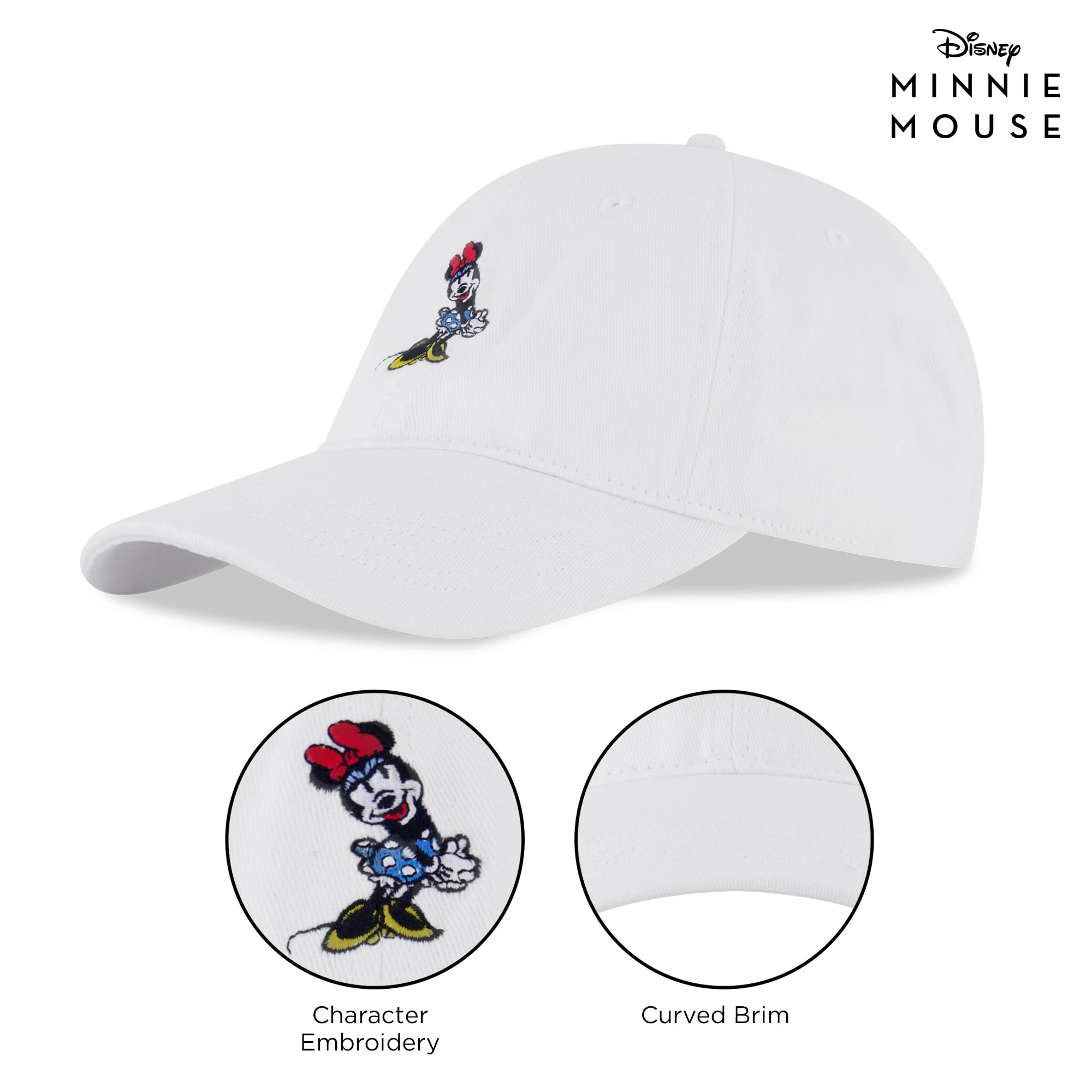 Disney Women's Baseball Cap, Minnie Mouse Adjustable Hat for Adult, White, One Size