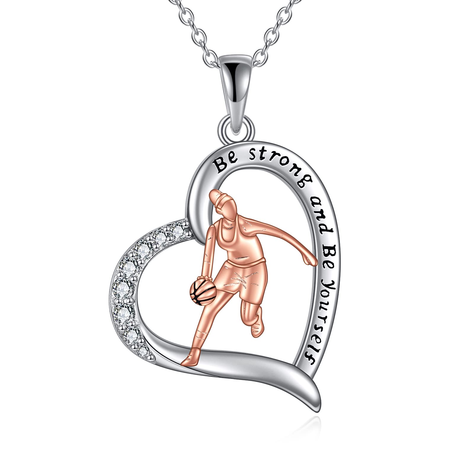 YAFEINI Sports Lovers Gifts for Women 925 Sterling Silver Basketball Necklace Inspirational Pendant Jewelry for Basketball Lovers (Basketball Necklace)