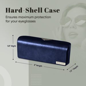 EYECARRY Deep Navy Eyeglasses Case, Soft Vegan Leather Glasses Holder, Patented Open Face Design For Easy One-Handed Access, Hard Shell Case For Men or Women Sunglasses, Reading Glasses & More