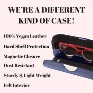 EYECARRY Deep Navy Eyeglasses Case, Soft Vegan Leather Glasses Holder, Patented Open Face Design For Easy One-Handed Access, Hard Shell Case For Men or Women Sunglasses, Reading Glasses & More