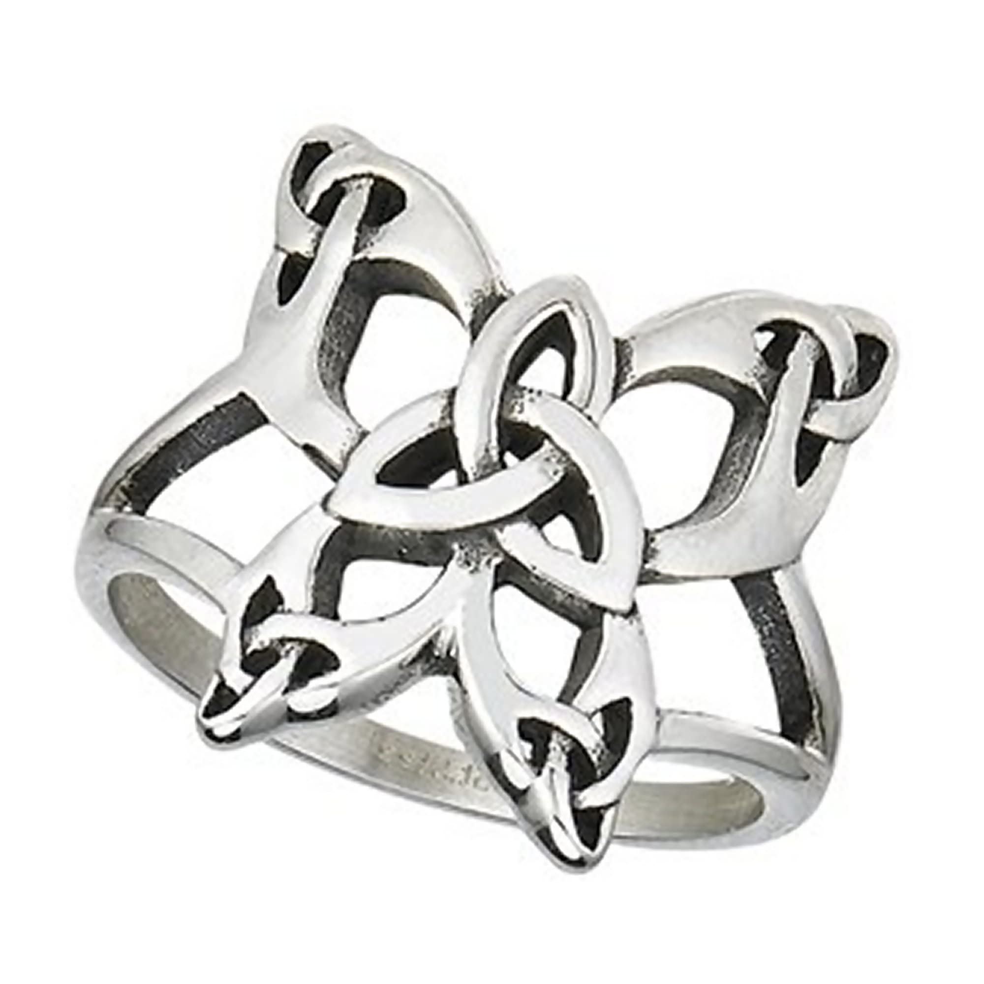 Fantasy Forge Jewelry Celtic Butterfly Ring Womens Silver 316L Surgical Stainless Steel Garden Insect Monarch Trinity Band Sizes 6-11 (8)