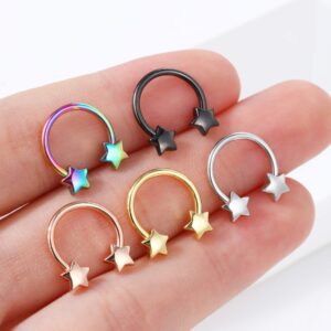 Jewseen 16g Septum Ring Star Septum Jewelry Cartilage Earring Hoop Helix Piercing Jewelry Surgical Steel Tragus Earrings Daith Earrings Nose Ring Hoop for Women and Men