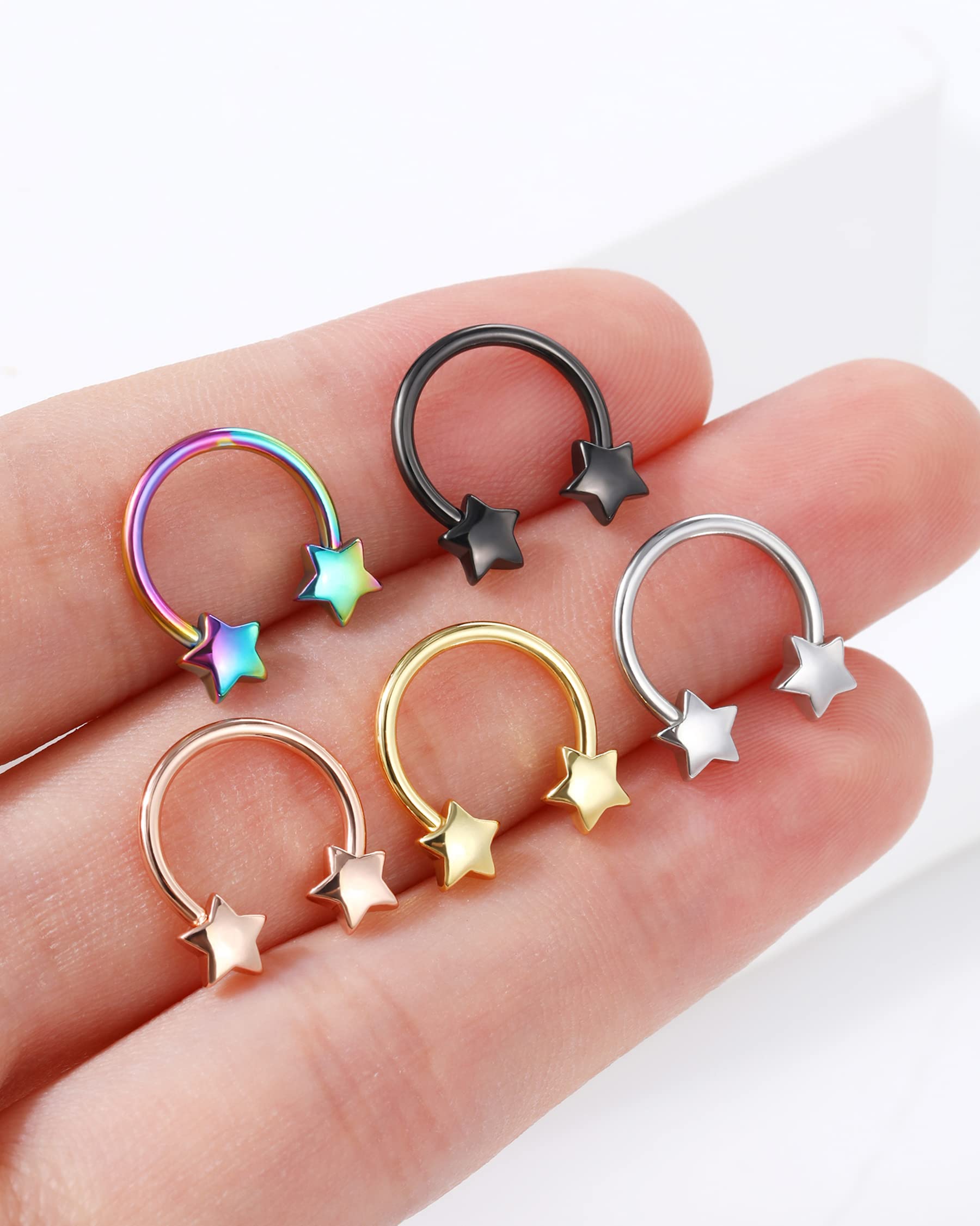 Jewseen 16g Septum Ring Star Septum Jewelry Cartilage Earring Hoop Helix Piercing Jewelry Surgical Steel Tragus Earrings Daith Earrings Nose Ring Hoop for Women and Men