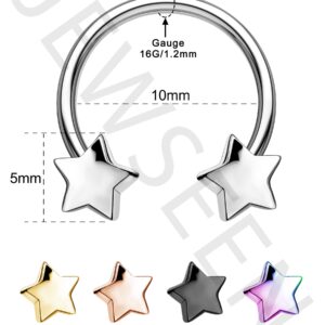 Jewseen 16g Septum Ring Star Septum Jewelry Cartilage Earring Hoop Helix Piercing Jewelry Surgical Steel Tragus Earrings Daith Earrings Nose Ring Hoop for Women and Men