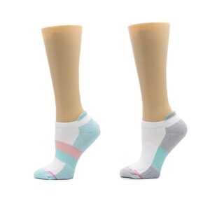 Dr. Motion 4 Pairs Womens Low Cut Cushioned Breathable Compression Ankle Socks with Arch Support (White Teal)