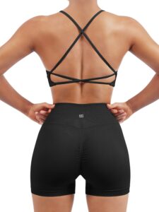 suuksess women seamless 2 piece workout sets strappy padded sports bra booty high waisted shorts outfits (black,m)