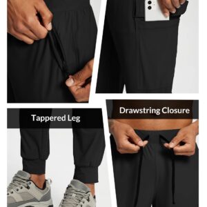 BALEAF Men's Lightweight Joggers Quick Dry Cargo Pants UPF 50+ Stretch Jogger Pants Hiking Outdoor Running Track Workout Black L