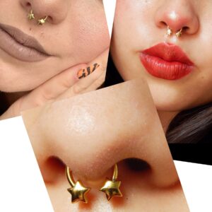 Jewseen 16g Septum Ring Star Septum Jewelry Cartilage Earring Hoop Helix Piercing Jewelry Surgical Steel Tragus Earrings Daith Earrings Nose Ring Hoop for Women and Men