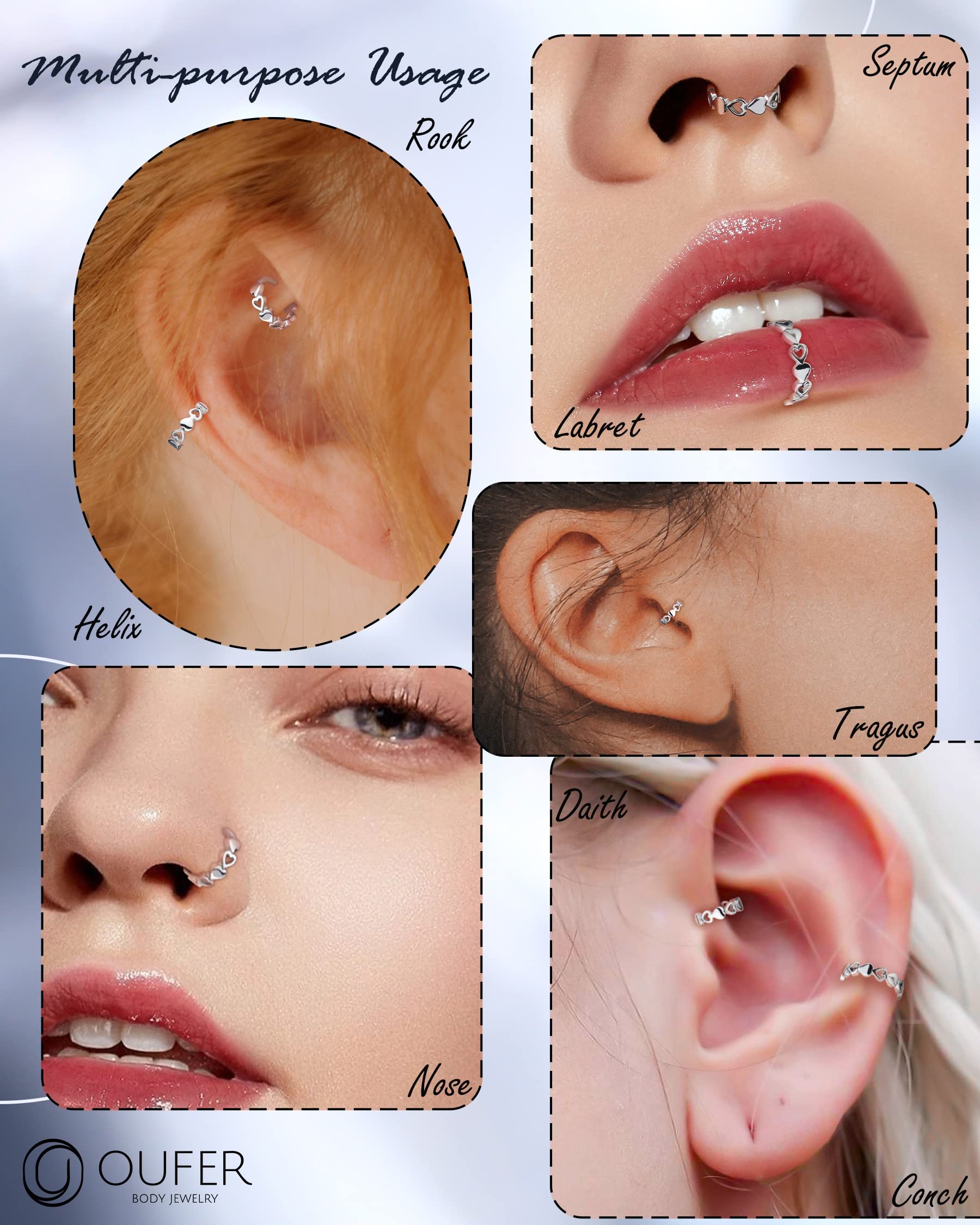 OUFER 16G Helix Earring Hoops, 316L Stainless Steel Helix Piercing Jewelry, Heart-Shaped Design Cartilage Earrings, Conch Daith Lobe Piercing Jewelry For Women And Men-10MM