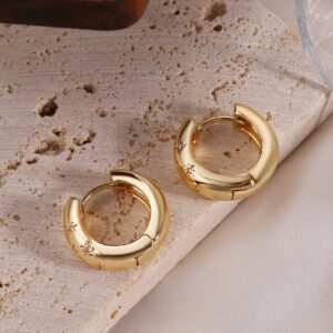 CONRAN KREMIX Small Thick Gold Chunky Hoop Earrings Diamond Lightweight Hoops For Women