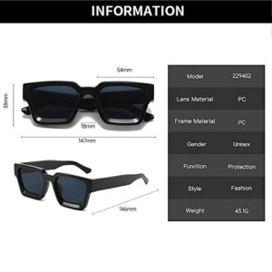 YAMEIZE Thick Frame Square Sunglasses - Trendy Chunky Rectangle Sun Glasses for Women Men UV400 Protection