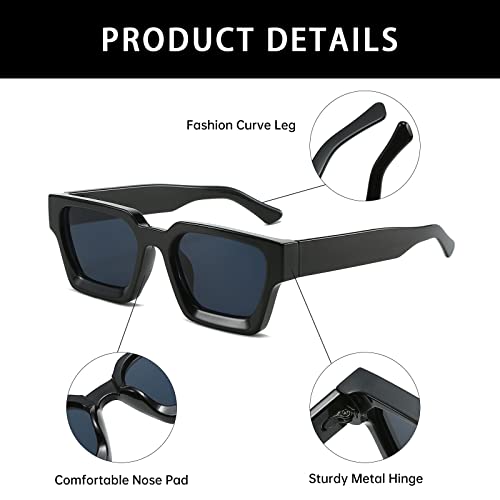 YAMEIZE Thick Frame Square Sunglasses - Trendy Chunky Rectangle Sun Glasses for Women Men UV400 Protection