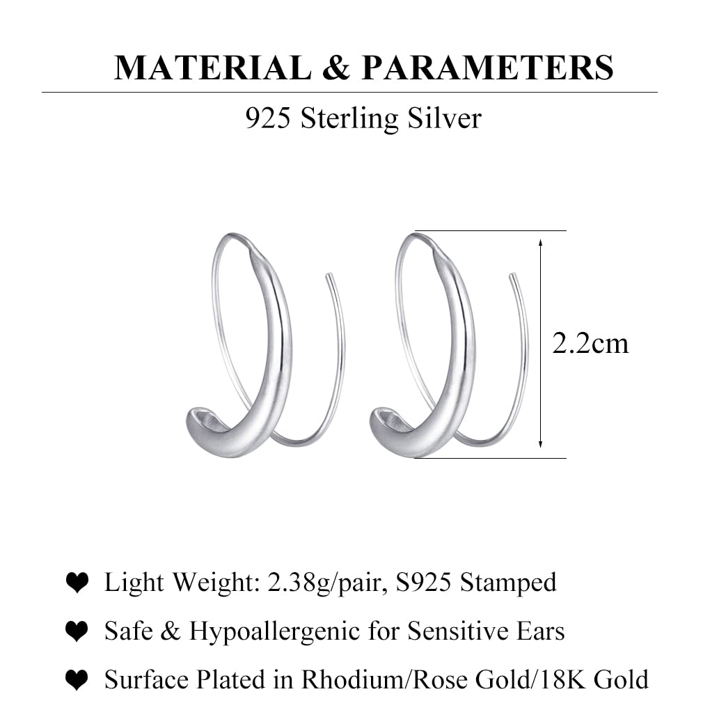 SLUYNZ 925 Sterling Silver Wire Threader Drop Earrings Hoop for Women 2.2CM Hoop Earrings Pull Through Earrings (A-Silver)