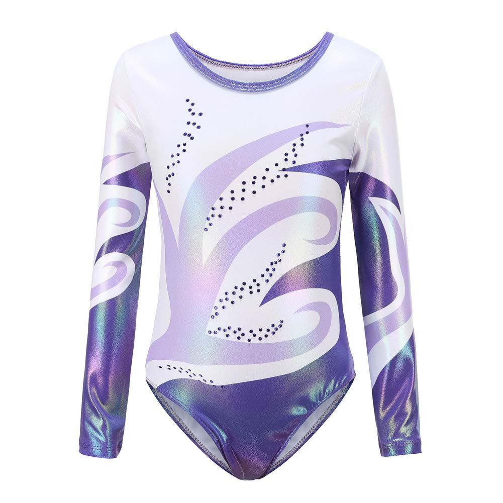 Hotfiary Girls Gymnastics Leotards Shiny Diamond Sleeveless/Long Sleeve Ballet Dance Unitard One Piece Outfit for Gymnastic