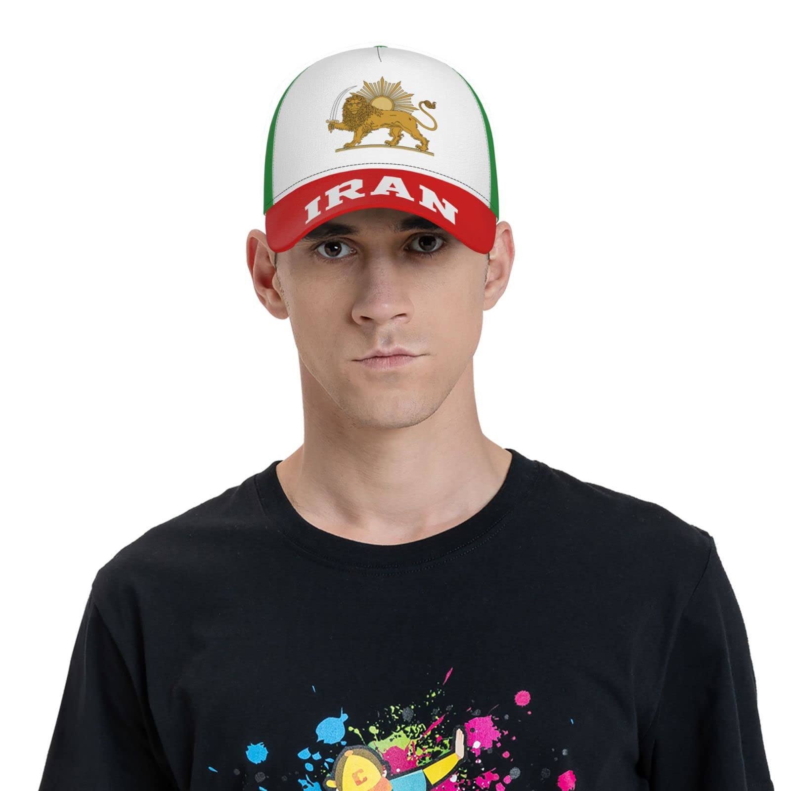 Emblem of Iran Lion and Sun Flag Baseball Cap Full Print Adult Men Hat Patriotism Supporter Soccer Caps