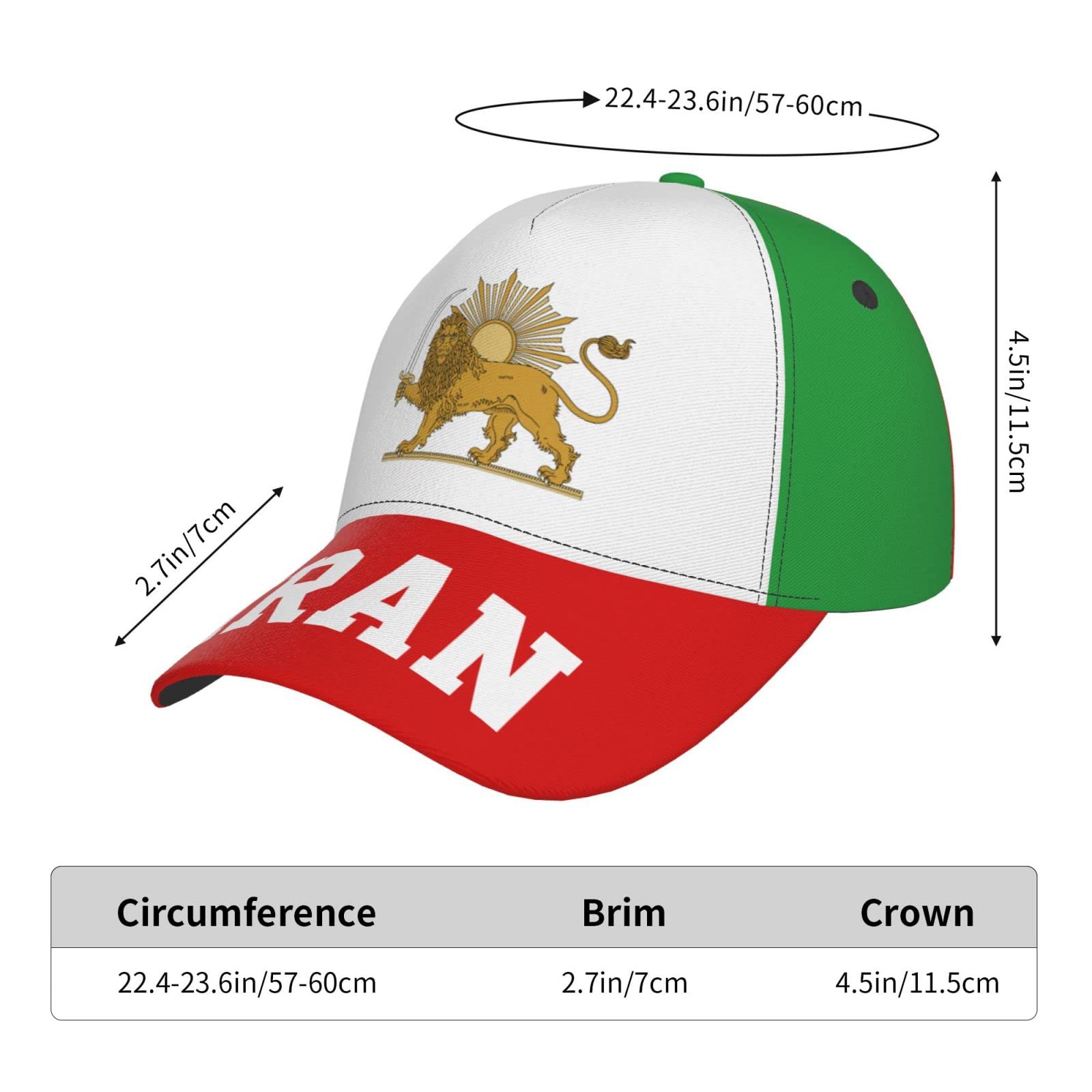 Emblem of Iran Lion and Sun Flag Baseball Cap Full Print Adult Men Hat Patriotism Supporter Soccer Caps