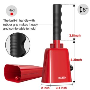 8’’ Steel Cow Bell, LEKATO Noise Makers Cowbell with Handle, for Sport Events Cheering Hand Bell for Football Games,Party, Concert, Graduations, School, Farm Ranch(Red)