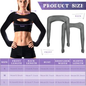 Janmercy 2 Pieces Women's Long Sleeve Crop Tops Cutout Workout Bolero Shrug Ballet Yoga Sports Shrug Casual Cropped Tops(Black and Grey, XS)