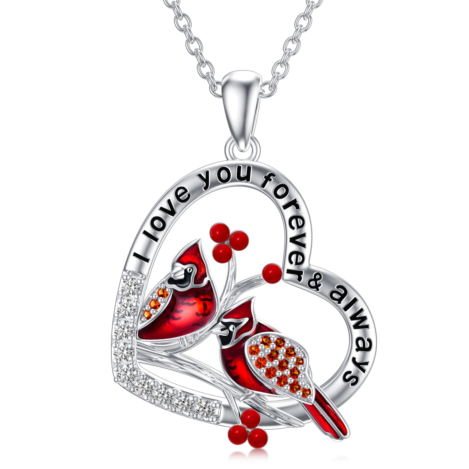 LONAGO Red Cardinal Necklace Sterling Silver Two Cardinals Heart Necklace Present for Women