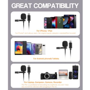 Professional lavalier Microphone for iPhone, Condenser Microphone for Phone Recording and Video Recording, lavalier Microphone for YouTube, interviews, Meetings, and with iPhone/iPad/iPod