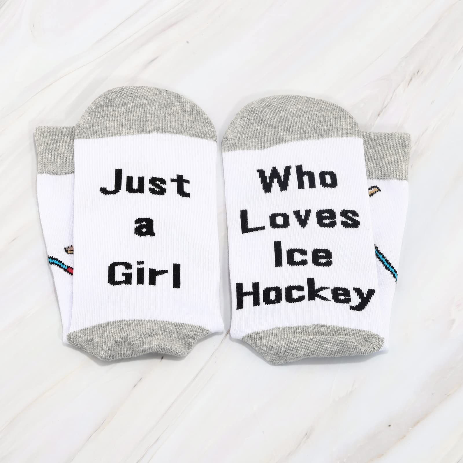 CMNIM Girls Ice Hockey Gifts 2 Pairs Hockey Novelty Socks just a Girl Who Loves Ice Hockey Players Gift Ice Hockey Lover Gift (ice Hockey white and colour)