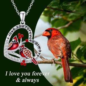 LONAGO Red Cardinal Necklace Sterling Silver Two Cardinals Heart Necklace Present for Women