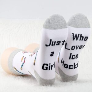 CMNIM Girls Ice Hockey Gifts 2 Pairs Hockey Novelty Socks just a Girl Who Loves Ice Hockey Players Gift Ice Hockey Lover Gift (ice Hockey white and colour)