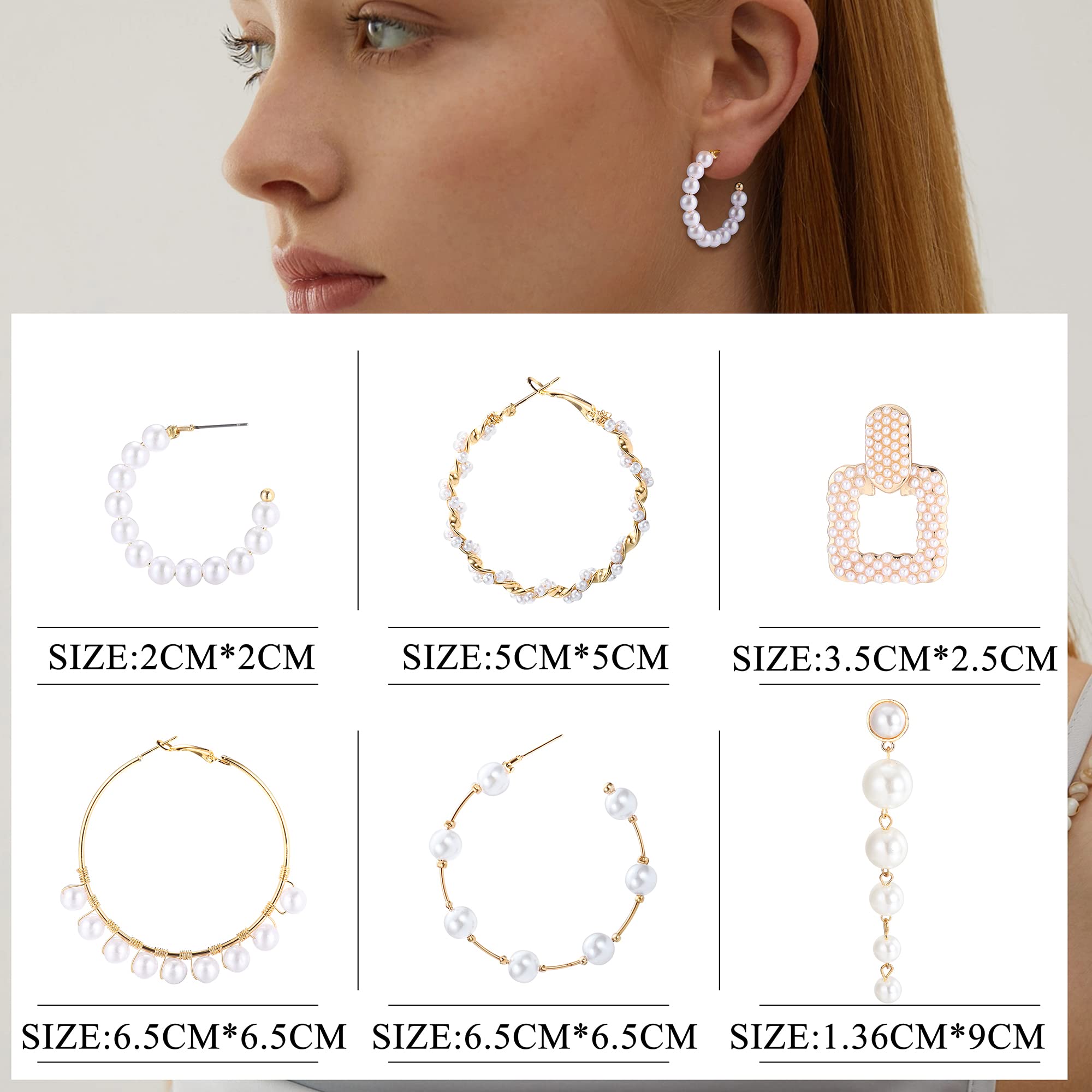 Sanfenly 9 Pairs Pearl Earrings Set for Women Faux Pearl Hoop Earrings Pearl Dangle Gold Plated Lightweight Drop Earrings Open Large Circle Round Pearl Earrings Jewelry Birthday Gift