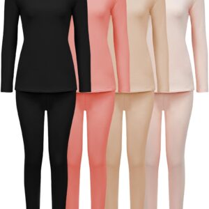 Taiyin 4 Pieces Fleece Lined Thermal Underwear Set for Women Long Johns Base Layer Winter Cold Weather Soft Warm Top Bottom (X-Large)