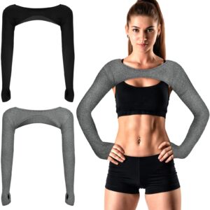 Janmercy 2 Pieces Women's Long Sleeve Crop Tops Cutout Workout Bolero Shrug Ballet Yoga Sports Shrug Casual Cropped Tops(Black and Grey, XS)