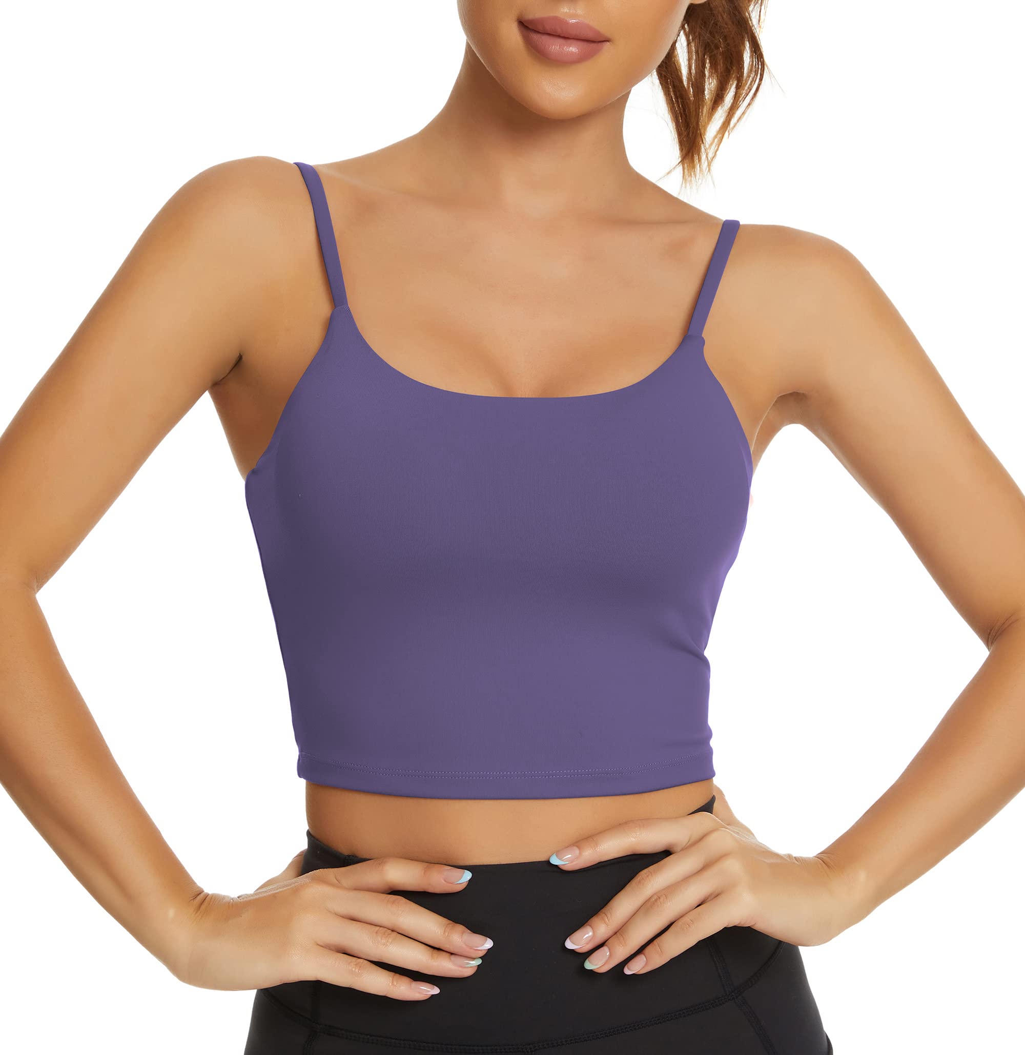 Tandisk Women Padded Sports Bra Fitness Workout Running Shirts Yoga Tank Top Vintage Purple M