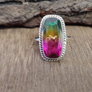 Boho Ring, Watermelon Tourmaline Ring, Rings for Women, 925 Solid Sterling Silver Ring, Tourmaline Quartz Ring, Handmade Jewelry, Statement Ring, Gift for Her (8)