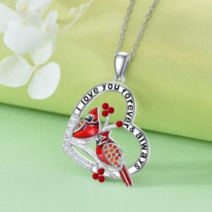 LONAGO Red Cardinal Necklace Sterling Silver Two Cardinals Heart Necklace Present for Women