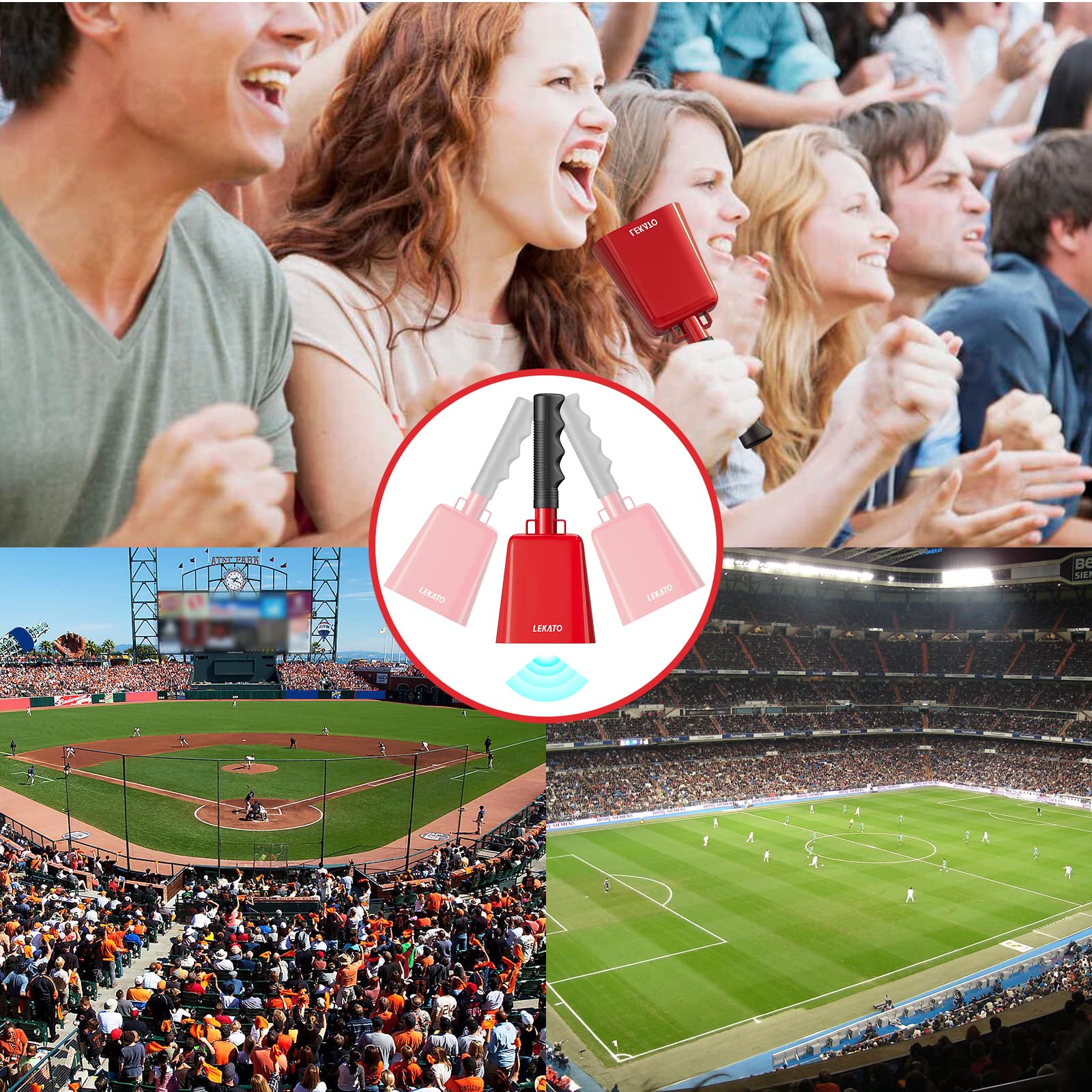 8’’ Steel Cow Bell, LEKATO Noise Makers Cowbell with Handle, for Sport Events Cheering Hand Bell for Football Games,Party, Concert, Graduations, School, Farm Ranch(Red)