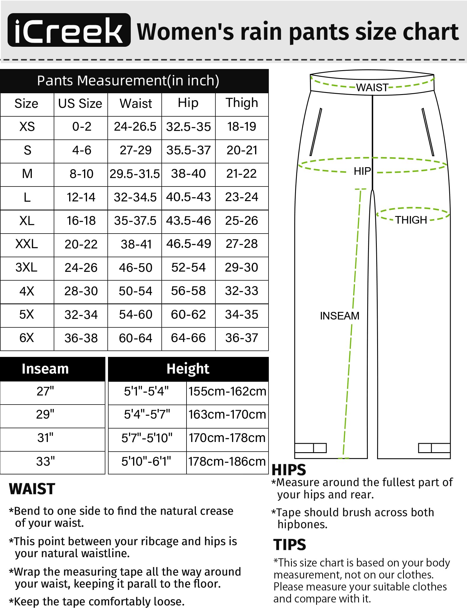 iCreek Women's Rain Pants Waterproof Hiking Pants Windproof Lightweight Over Pants Work Rain Outdoor for Golf, Fishing (Grey, Medium/31 Inseam)