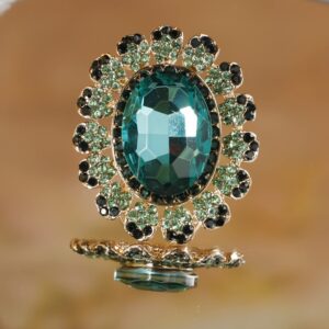 YERTTER Antique Gold Green Crystal Women Statement Ring Rhinestone Oval Ring Exaggerated Cocktail Ring Vintage Crystal Ring for Women Girls(Green）