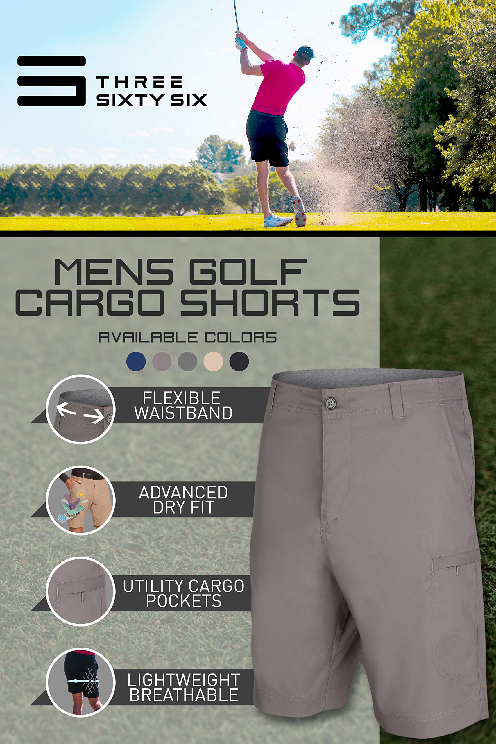 Cargo Golf Shorts for Men - Dry Fit, Large Pockets, Lightweight, Moisture Wicking, 4-Way Stretch